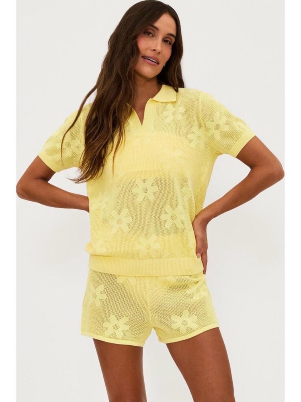 NWT BEACH RIOT Liliana Semi Sheer Open Knit Top - Yellow Butter Blossom